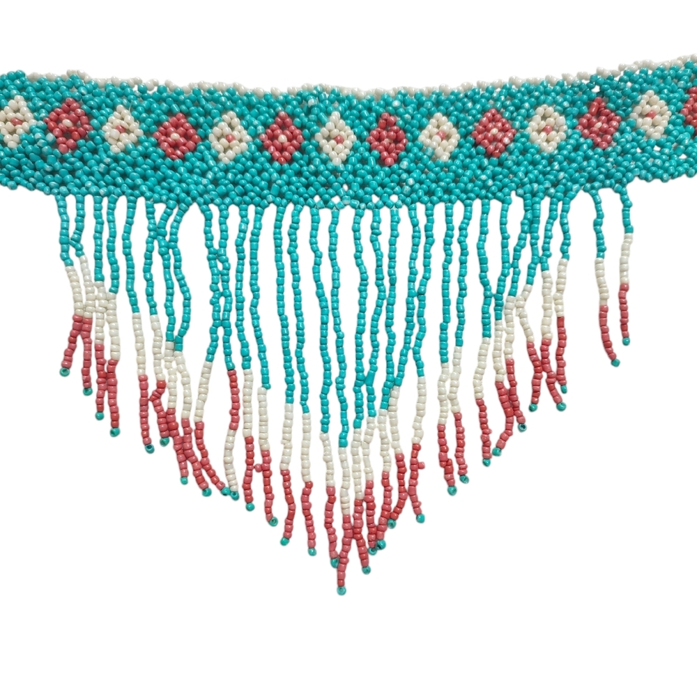 Tribal Aztec Blue and Red Fringe Choker NWT - Picture 9 of 9